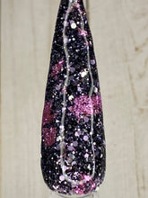 Load image into Gallery viewer, Grunge Chic is a mix of slate, black, silver, matte lilac, and gun metal fine glitters with lavender foil flakes.