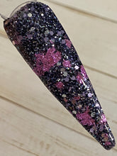 Load image into Gallery viewer, Grunge Chic is a mix of slate, black, silver, matte lilac, and gun metal fine glitters with lavender foil flakes.