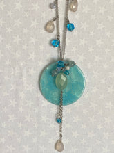 Load image into Gallery viewer, Lia Sophia Silver Necklace with light green, light blue, and clear stones
