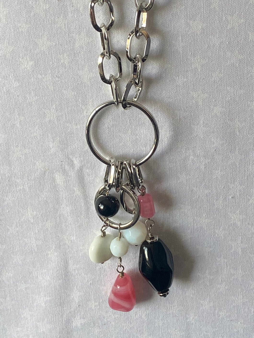 Lia Sophia Silver Necklace with black, pink, and white stones