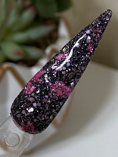 Grunge Chic is a mix of slate, black, silver, matte lilac, and gun metal fine glitters with lavender foil flakes.  